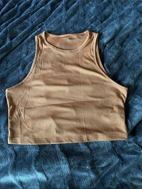 SHEIN Ribbed Cropped Tank Top - Brown XL